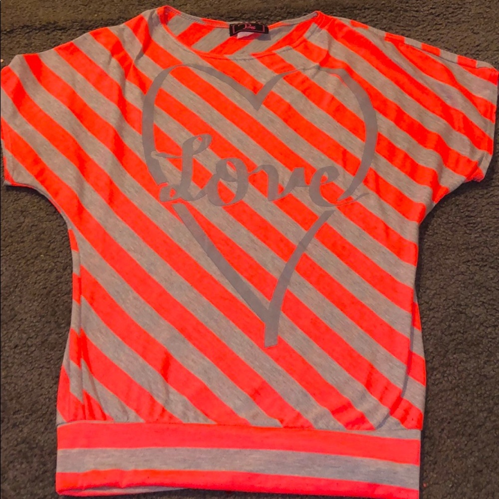 Orange & gray striped love fitted shirt !